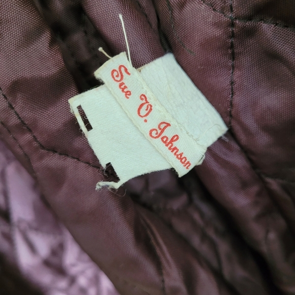 Vintage 70s Velvet Double Breasted Coat Womens Brown Metal Buttons Quilted Lined - Picture 12 of 13